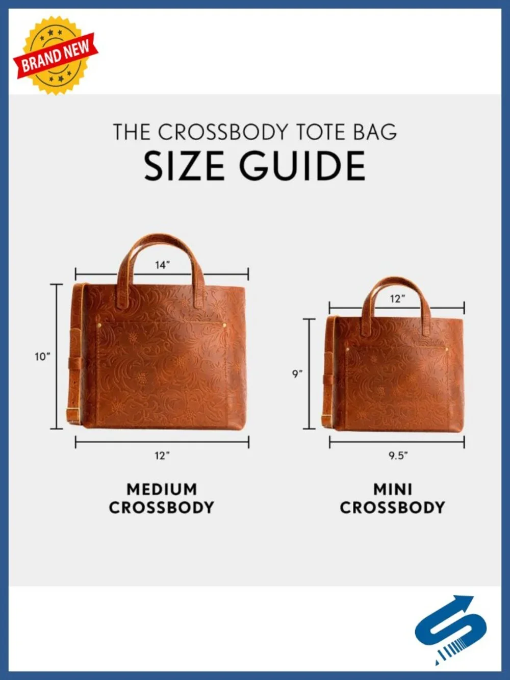 Medium Full-Grain Leather Crossbody Tote for Women Handmade